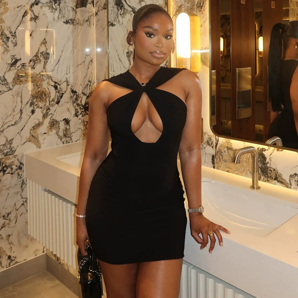 ZARA Chic Solid V Neck Sleeveless Bodycon Mini Dress for Summer Date